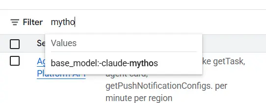 Claude Mythos Google Cloud 控制台界面截图显示模型配额配置